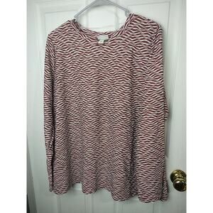 Ava&Viv Woman 1X Blouse Rust White Black Wavy Striped Long Sleeve Busines Casual